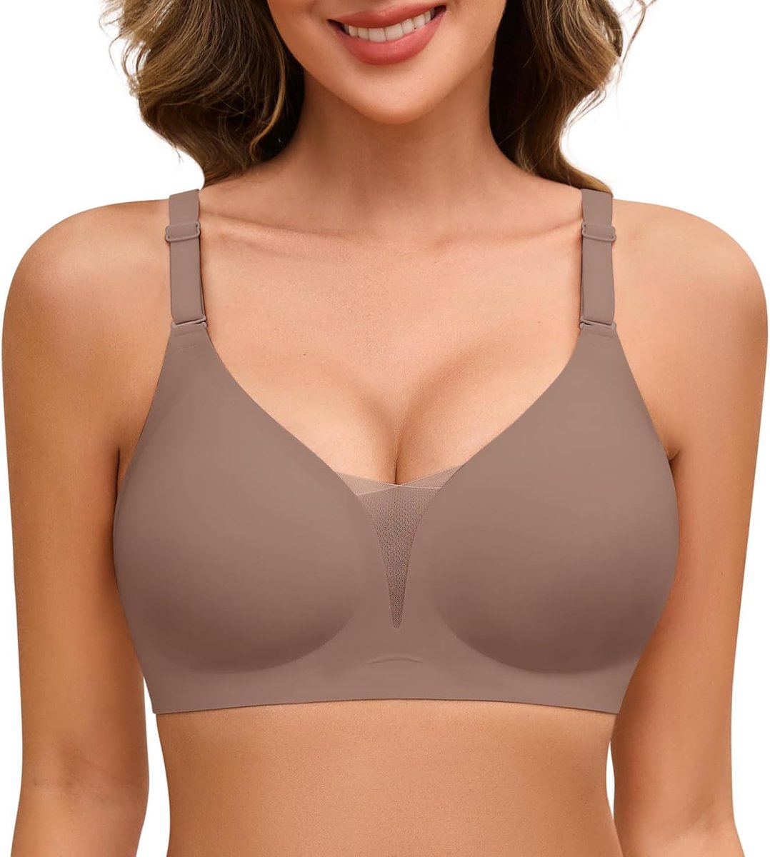 Vrouwen Draadloze Push Up Bras Dames Non Wired Zachte Ondersteuning Volledige Dekking Bras Naadloze Gewatteerde Comfort T-shirt BH V-hals Mesh Kant Bralette