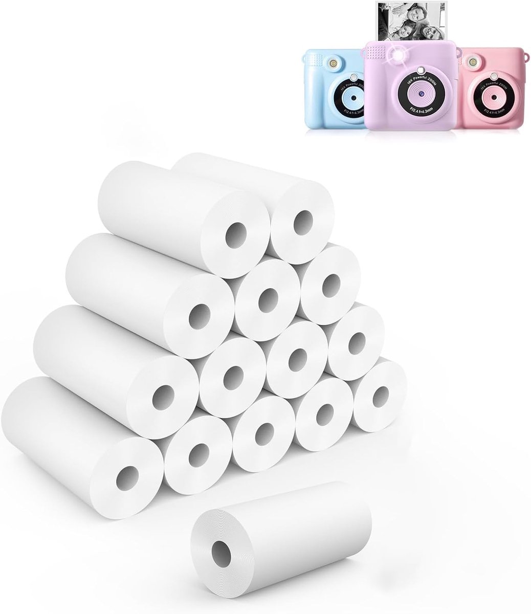 papier, 15 stuks thermisch papier voor kinderen, instant printcamera's, 57 x 25 mm, printerpapier, navulling mini-papierrollen voor kindercamera, fotoprinters