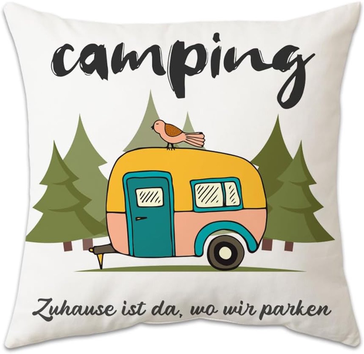 Campingkussen 45x45 - Gepersonaliseerd geschenkkussen voor kampeerders - Thuis is daar waar we parkeren, decoratieve kussens bankkussen verjaardagscadeau