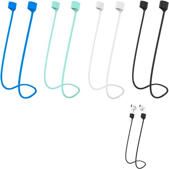 4 stuks sleutelkoord voor 4, 3, 2, 1 en Pro, siliconen band, anti-verlies hoofdtelefoon, houder voor, accessoires voor sport en reizen (zwart, wit, groen, blauw) — afbeelding 5