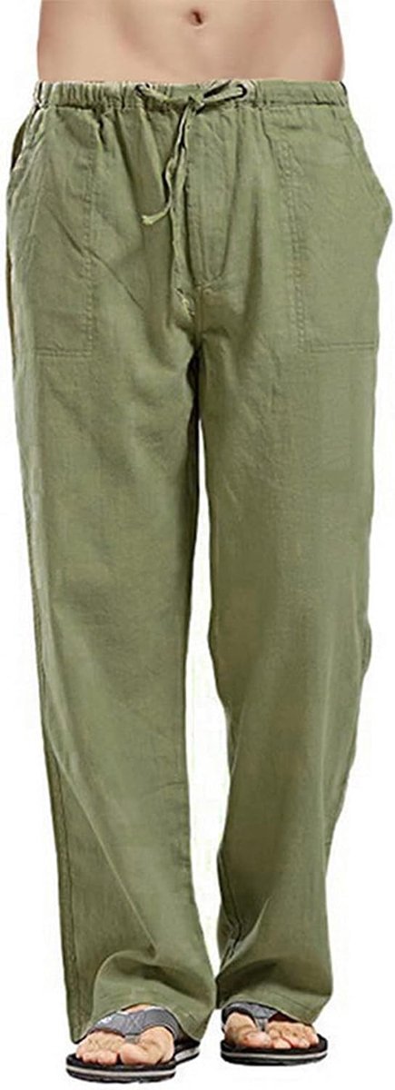 broek voor heren, losse casual katoenen yogabroek, zomer, strand, rechte benen, broek, effen kleuren, broek met trekkoord