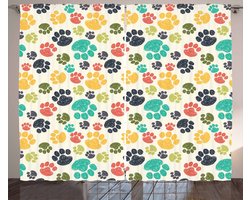 ABAKUHAUS Hond Lover Gordijnen, Handgetekend Paw Print Doodles Cirkelvormig Patroon Tekening Stijl Dier, 2-delige gordijnset voor woonkamer