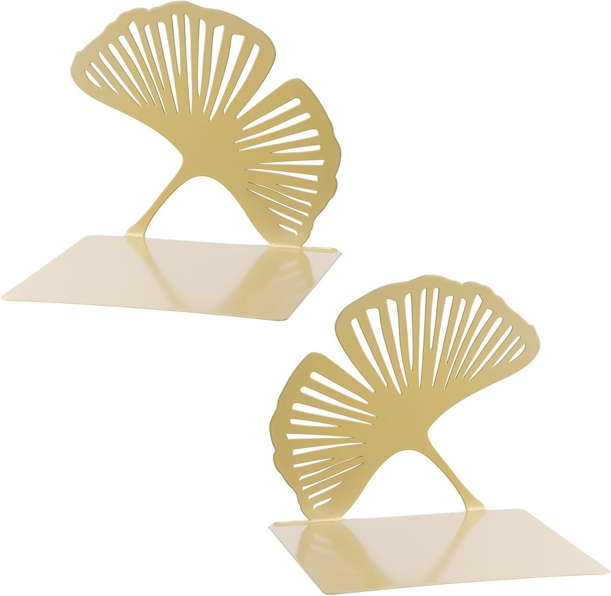 Boekensteunen voor Plank, Boekenstandaard met Antislip Pads, Ginkgo Bladvorm voor Thuis, Kantoor en Bibliotheek, Goudkleurig Design