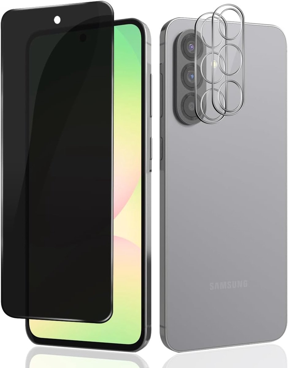 [1 + 2 stuks privacy displaybeschermfolie voor Samsung Galaxy A56 5G gehard glas + camerafolie, anti-kras, anti-spy privacy displaybeschermfolie voor Samsung Galaxy A56 5G