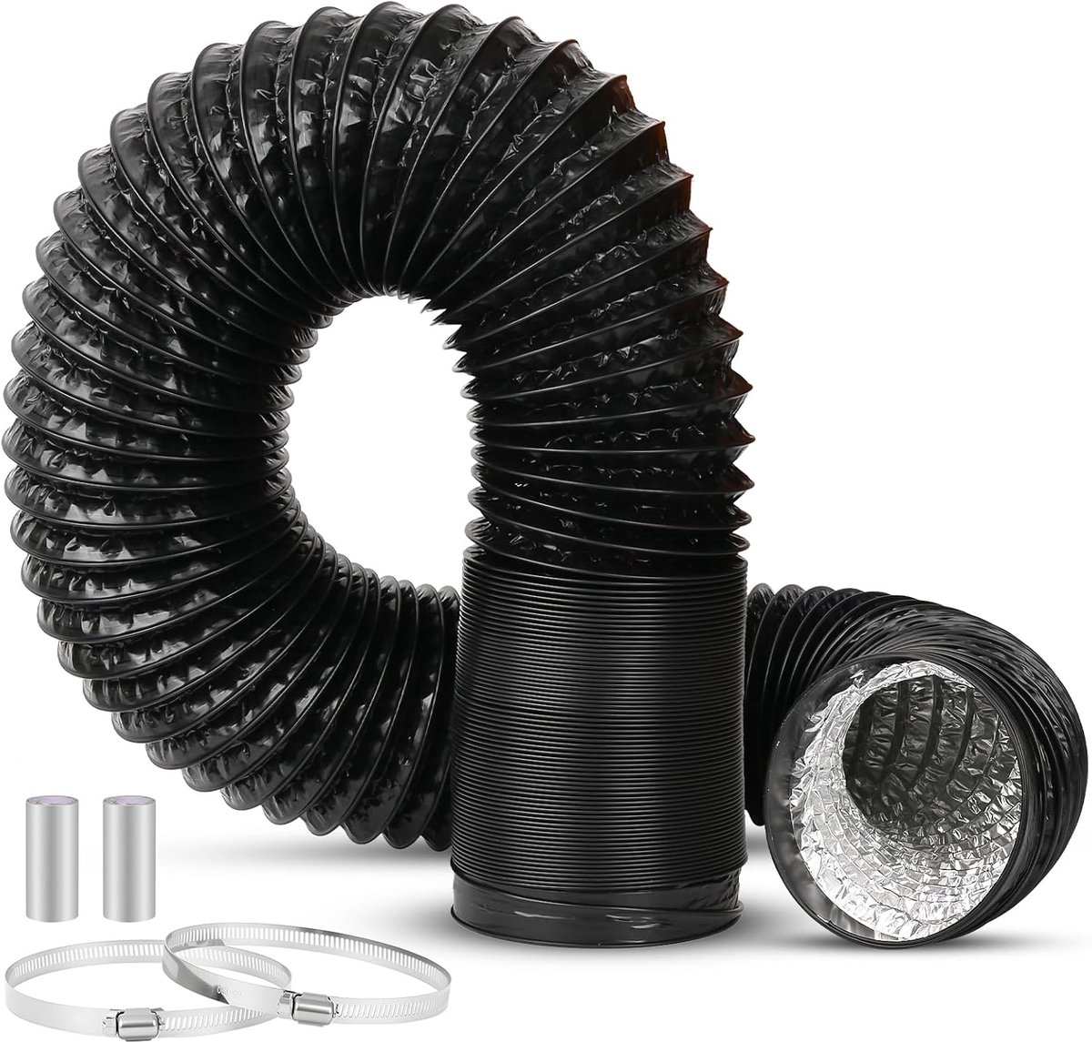 Afvoerslang van pvc, 110 mm, ventilatieslang met 2 slangklemmen, roestvrij staal, voor mobiele airconditioning, droger, afvoerventilator, afzuigkap, ventilatiesysteem