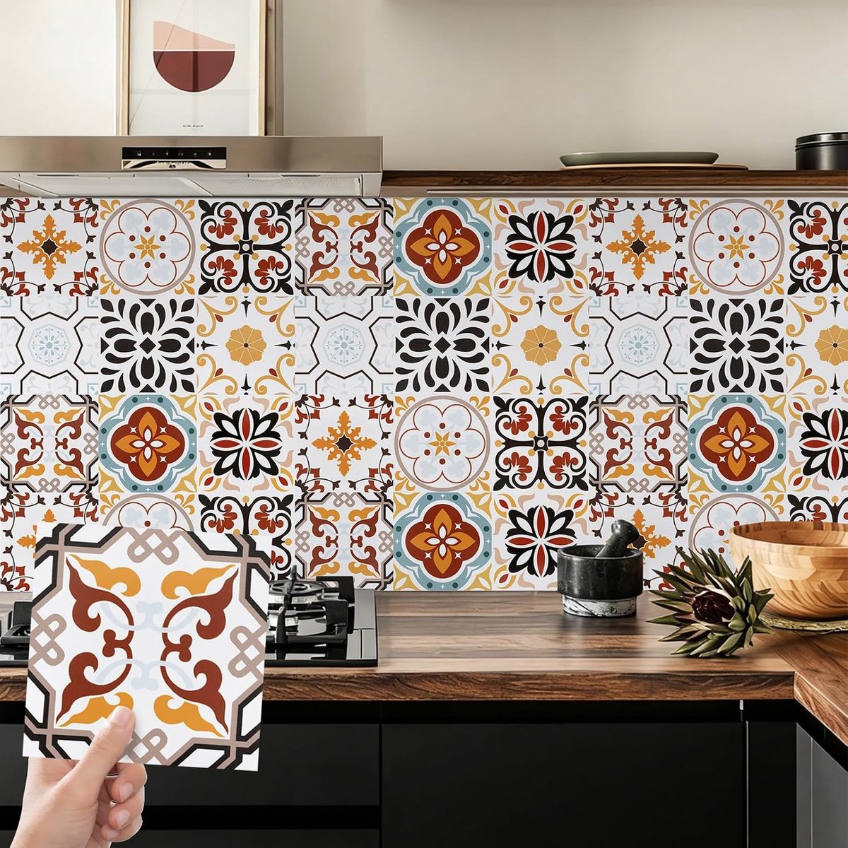 Tegelstickers Marokko Zelfklevende kleeftegels Bruin 24 stuks Mozaïek wandstickers Tegels 15x15 PVC Waterdicht tegelsticker tegelfolie voor keuken, badkamers, kast, meubels, tafel