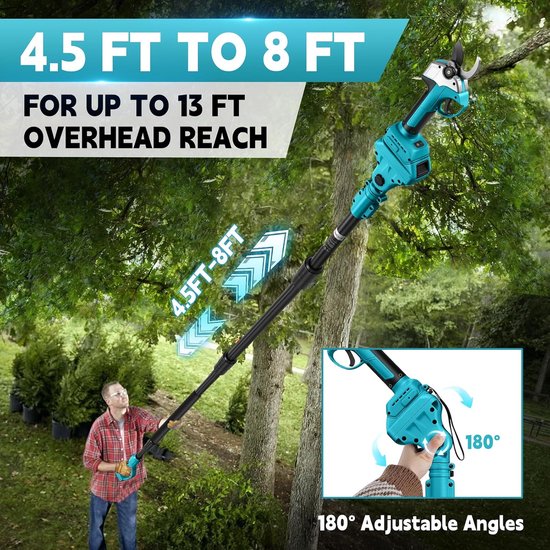 Takkenschaar, snoeischaar met telescoopstang 45 mm, compatibel met Makita 18 V (zonder batterijen), borstelloze boomschaar, accuschaar met telescoopsteel voor het snoeien van bomen — afbeelding 5