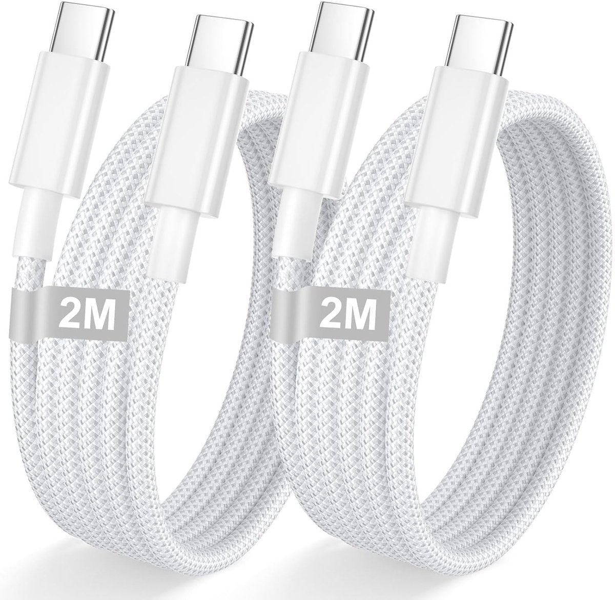 USB-C naar USB-C-kabel, 2 m, set van 2, 60 W type C-kabel voor iPhone Air/17/17 Pro/17 Pro Max/16 Pro Max/16/15 Plus, iPad Pro, MacBook Air, nylon, snellaadkabel, type C
