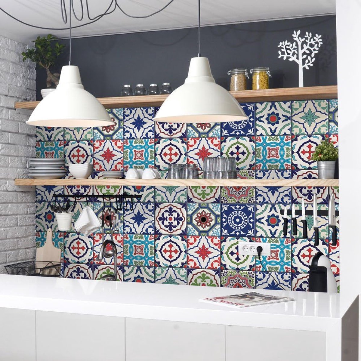 Tegelstickers Badkamer en Keuken 12 Pcs 15x15 cm - PS00036 Wanddecoratie van PVC Waterbestendig Tegels Mozaïek Cementtegels in Azulejos-stijl
