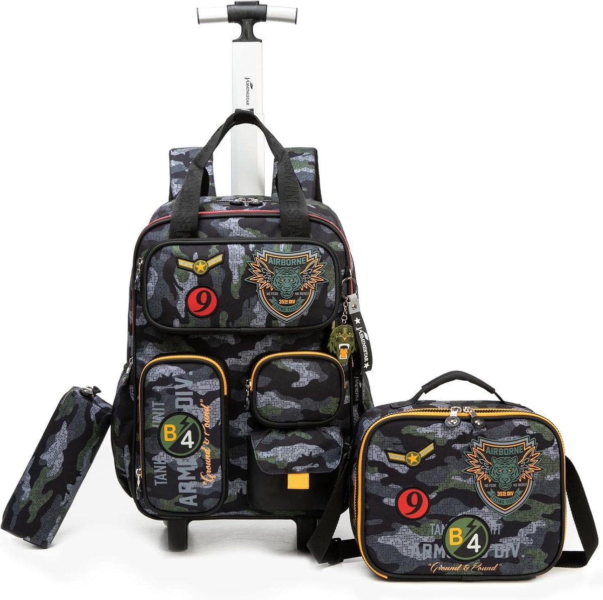 Rugzak voor kinderen, schooltas, wieltjes, jongens, basisschool, multifunctioneel, Zwart-0201-bizhang, M, Preppy