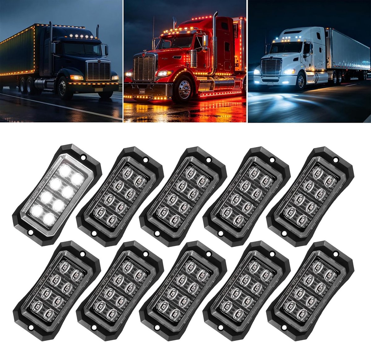 10 x LED-Markeringslampen 12 V-24 V (Wit Licht)