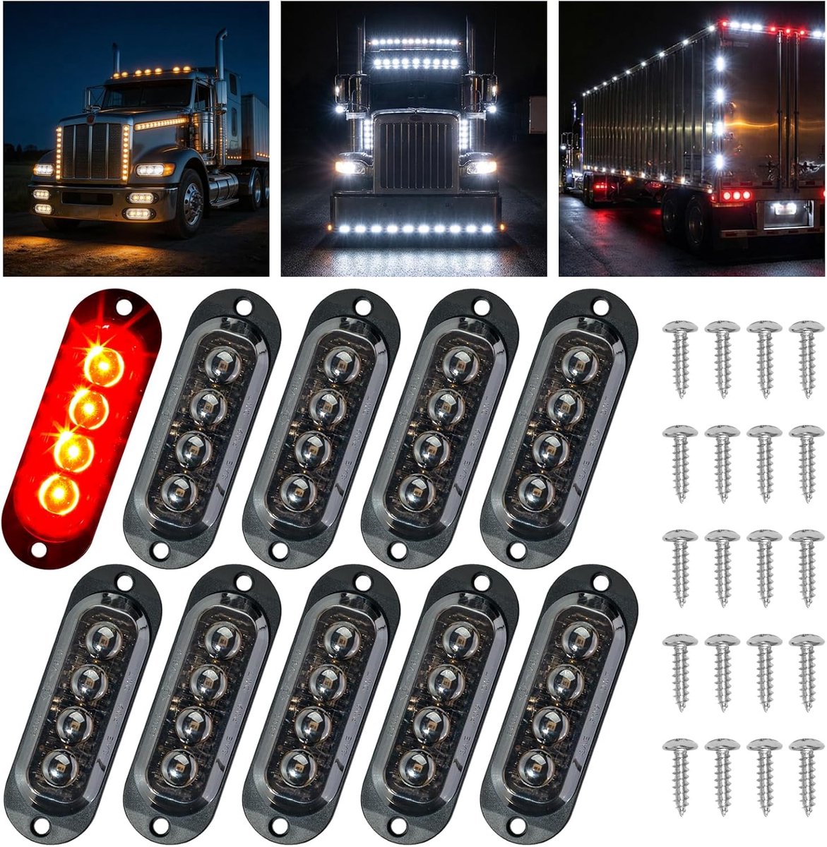 10 stuks begrenzingslichten, aanhangers, zijmarkeringslichten met 4 lampen, 86 mm, 12/24 V, 3000 K, waterdicht, voor caravan, vrachtwagen, bus, caravan, aanhanger, personenauto, universele