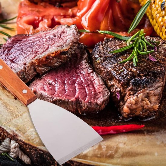 Spatel roestvrij staal, spatel gereedschap, spatel schilderset houten handvat, hoogwaardige roestvrijstalen spatel voor het grillen van Teppanyaki-vlees en voor het reinigen van de grillpan — afbeelding 3