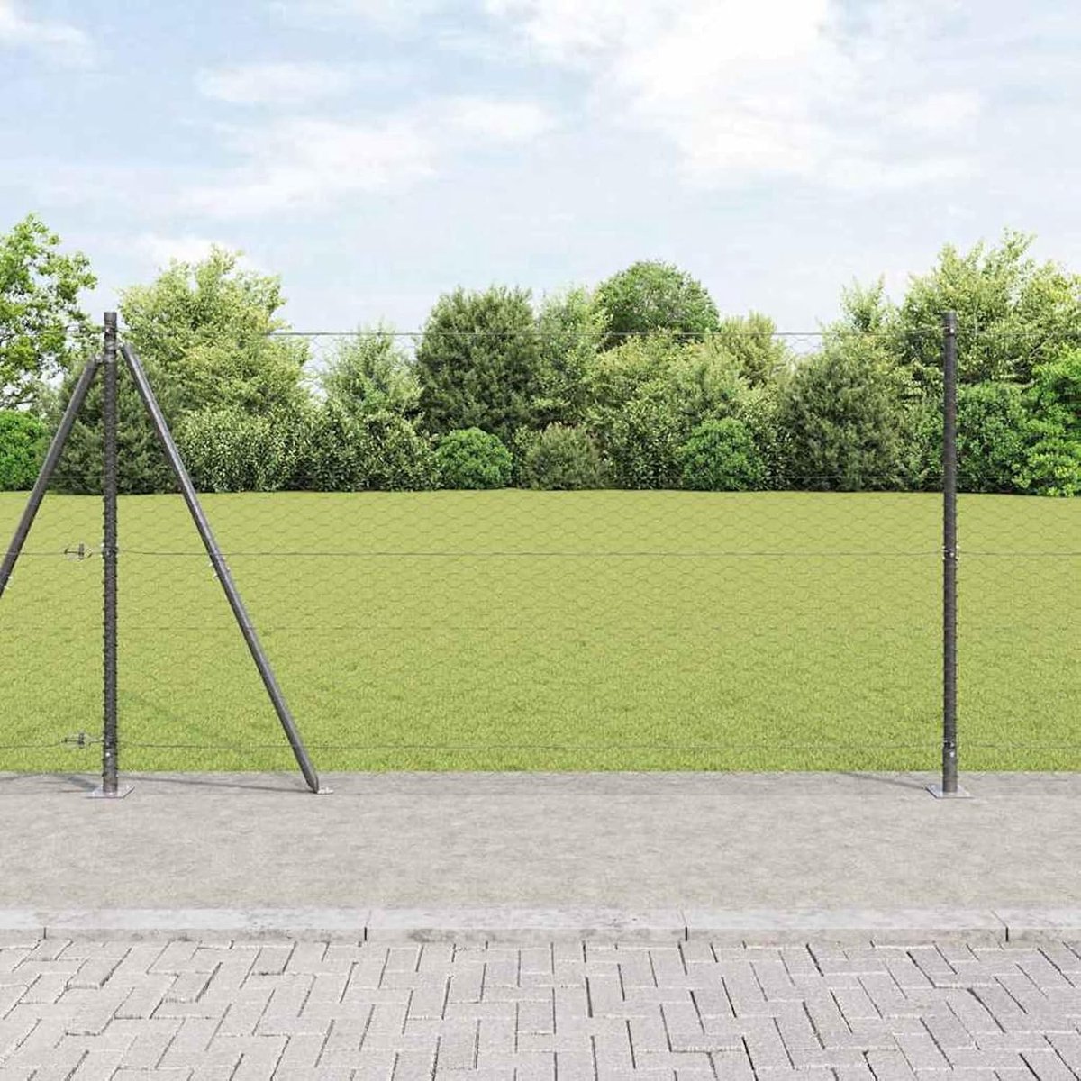 Palen met grondplaten 13 stuks Ø 32 mm 78,5 cm verzinkt staal, hekstangen metalen palen voor draadhekken, tuinhek, wilgenhek, buitenbereik 3353703