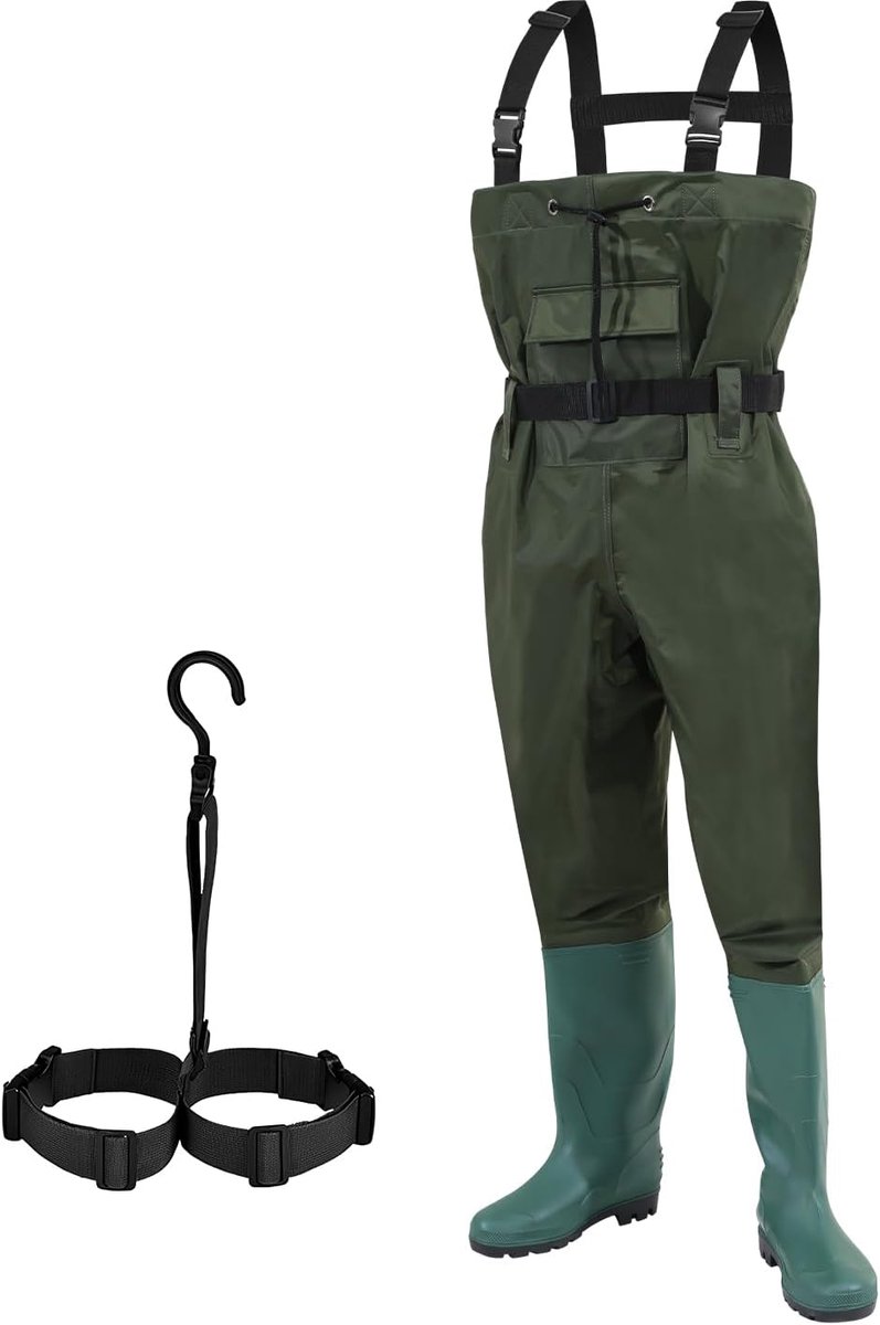 Visbroek voor heren, nylon 70 denier, pvc, visbroek, waterdicht, met rubberen laarzen, zakken en haken, voor vissen, boerderijen