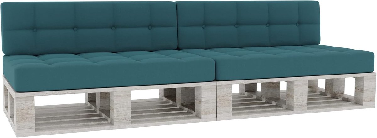 Palletkussens Zitkussens Rugleuning Gewatteerd PFG 2xSet (Zitkussen 120x80 +Rugleuning 120x40), Turkis)