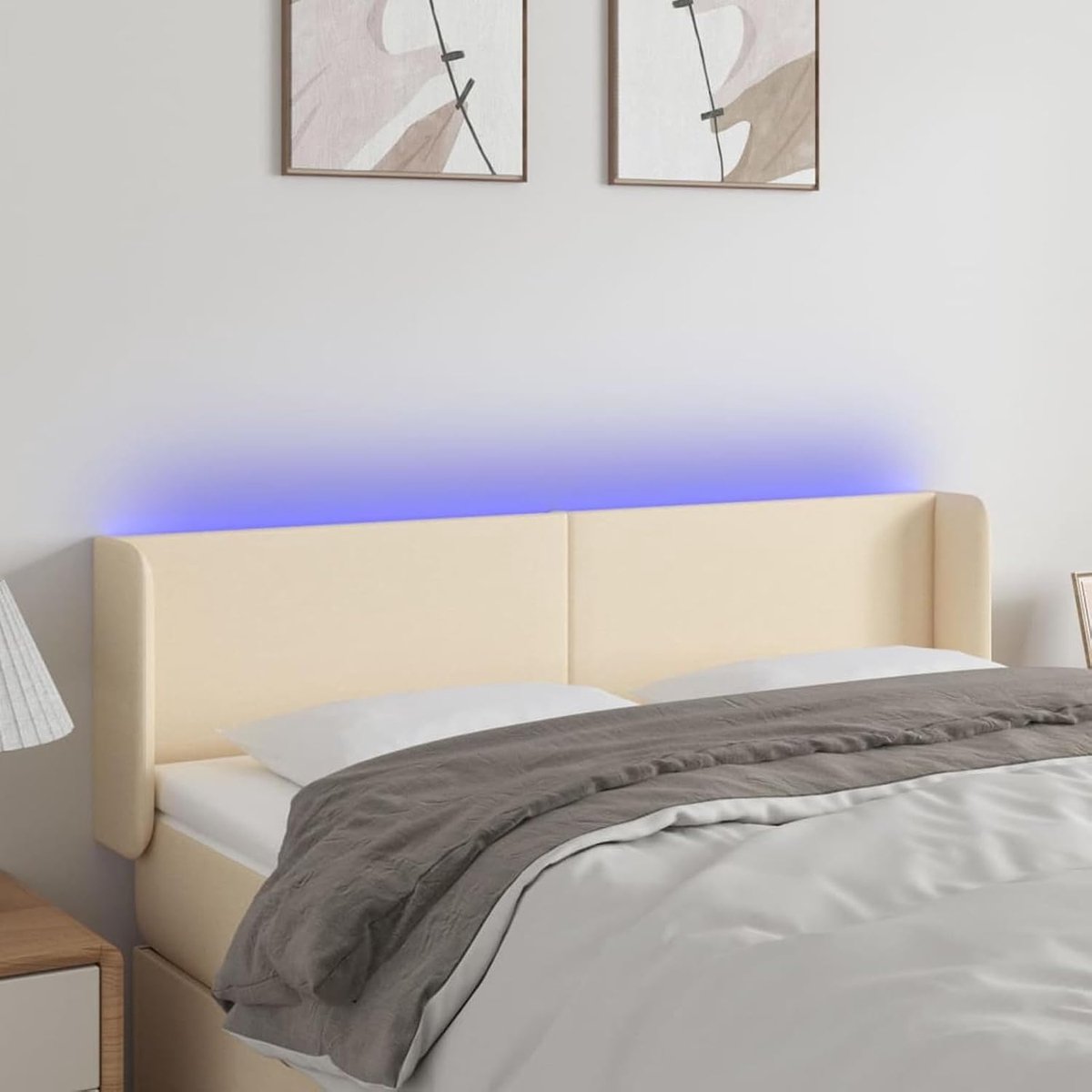 Led-hoofdeinde, crème, 147 x 16 x 78/88 cm, stof, bedhoofdeinde voor slaapkamer, hotel, volwassenen, kinderen, jongeren, tweepersoonsbed 3122959