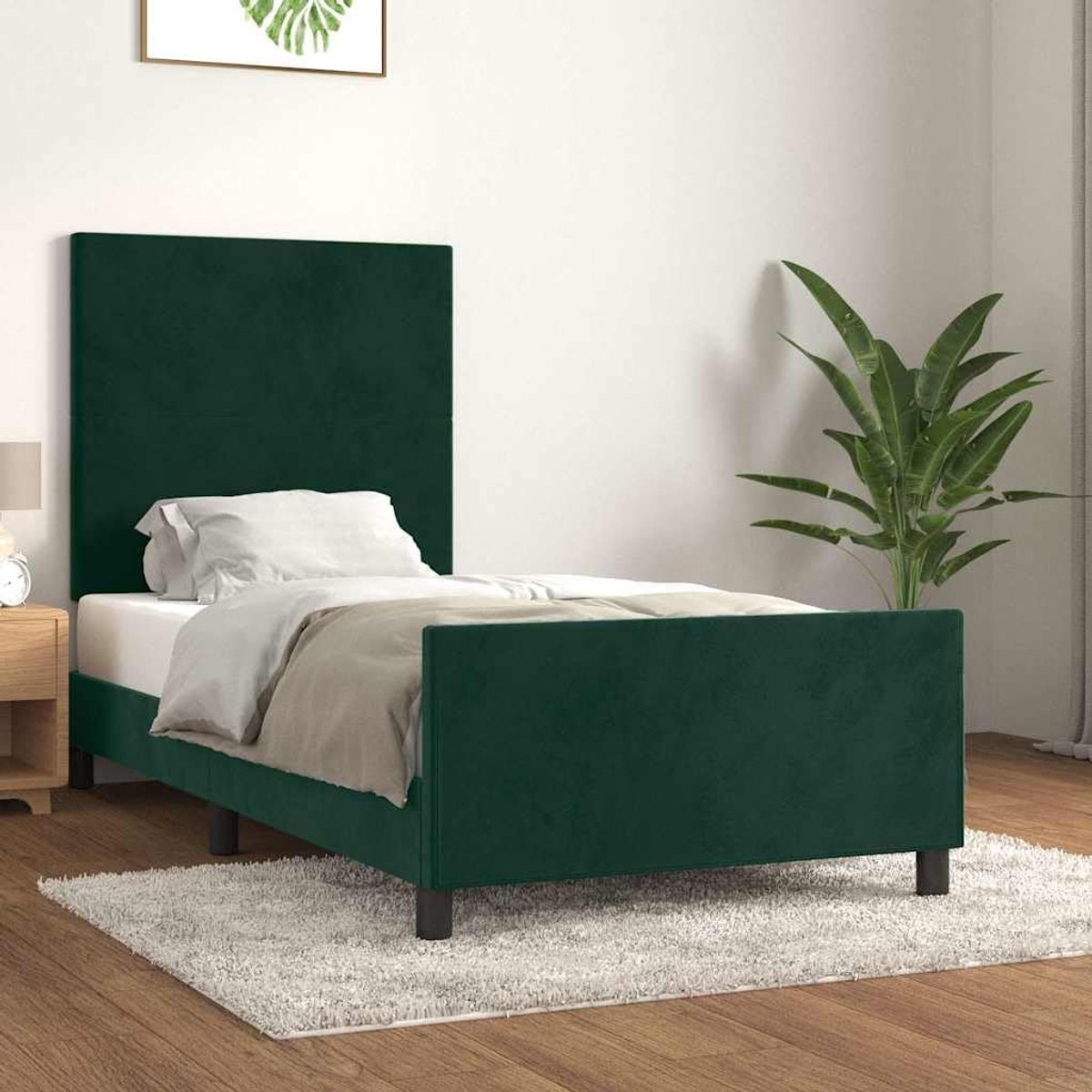 Zonder matras fluweel donkergroen 90x200 cm met verstelbaar hoofdeinde stevige poten multiplex lattenbodem voor slaapkamer woonkamer