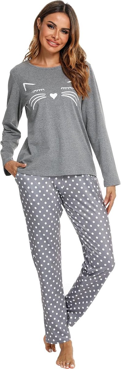 Pyjama Dames Lange Pyjama Katoenen Winter Pyjama Set Ronde Hals Top en Pyjamabroek Lange Mouwen Loungewear Nachtkleding Huispak Gezellig Vrijetijdspak