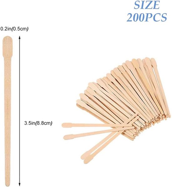 Spatel, spatel voor ontharing van hout, spatel voor warme was, spatel, voor gebruik met warme was, wegwerpspatel, houten stokjes, waxstokjes, wegwerpwaxstokjes, waxstick, 200 stuks — afbeelding 2