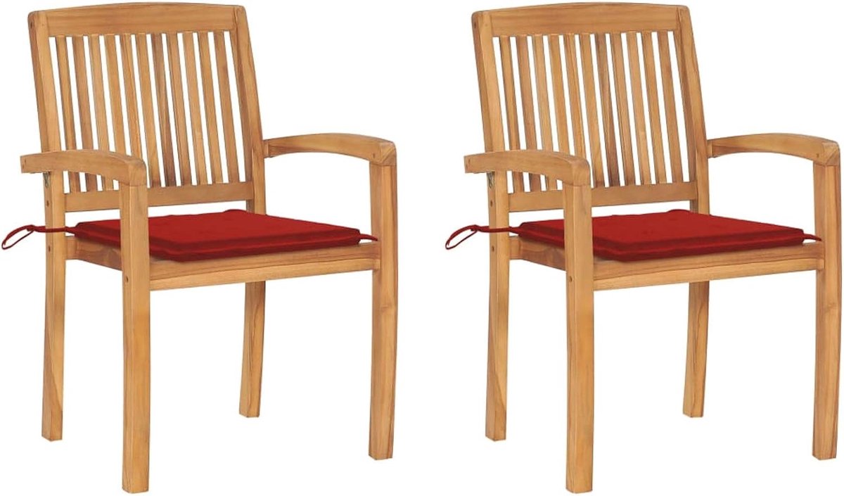 2 stuks tuinstoelen met kussens, stapelstoel van hout, voor eetkamer, woonkamer, keuken, 60 x 57,5 x 90 cm
