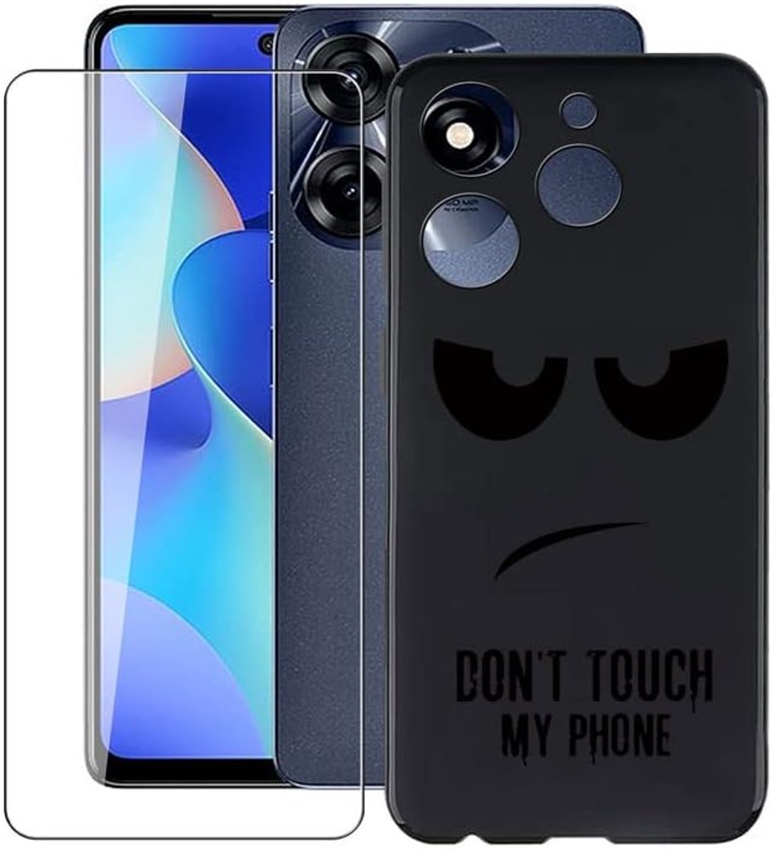 + Gehard filmglas voor Tecno Spark 10 Pro (6.8"), 9H Screenprotector, Slank Zwart TPU soft silicone Hoezen Bumper Cover Stootvaste Protective Case - DUO5