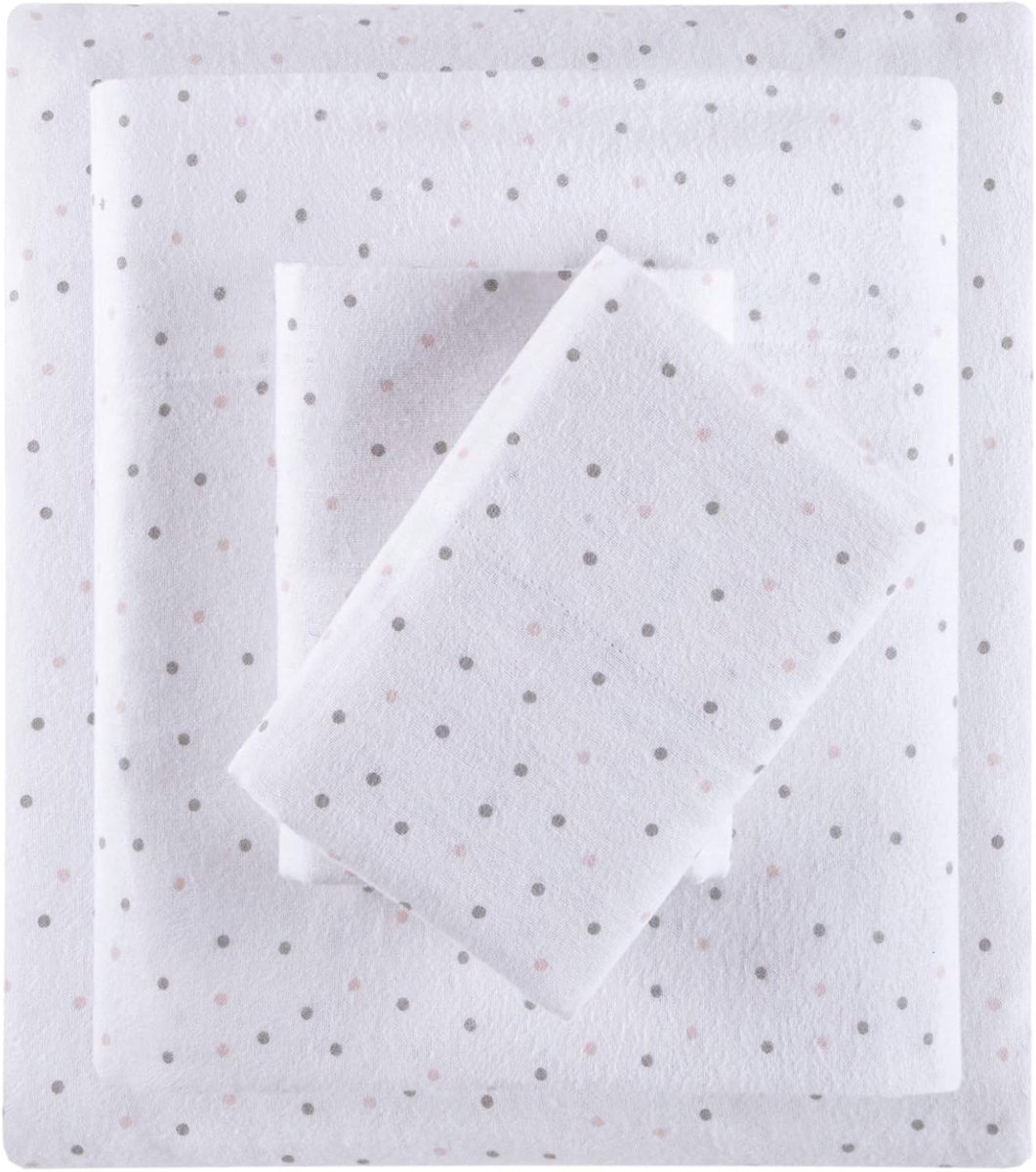 Design Gezellige Zachte 100% Katoen Flanel Print Dieren Sterren Leuke Warm, Ultra Zacht Koud Weer Lakenset Beddengoed, Koningin, Grijs/Roze Stippen 4 Stuk