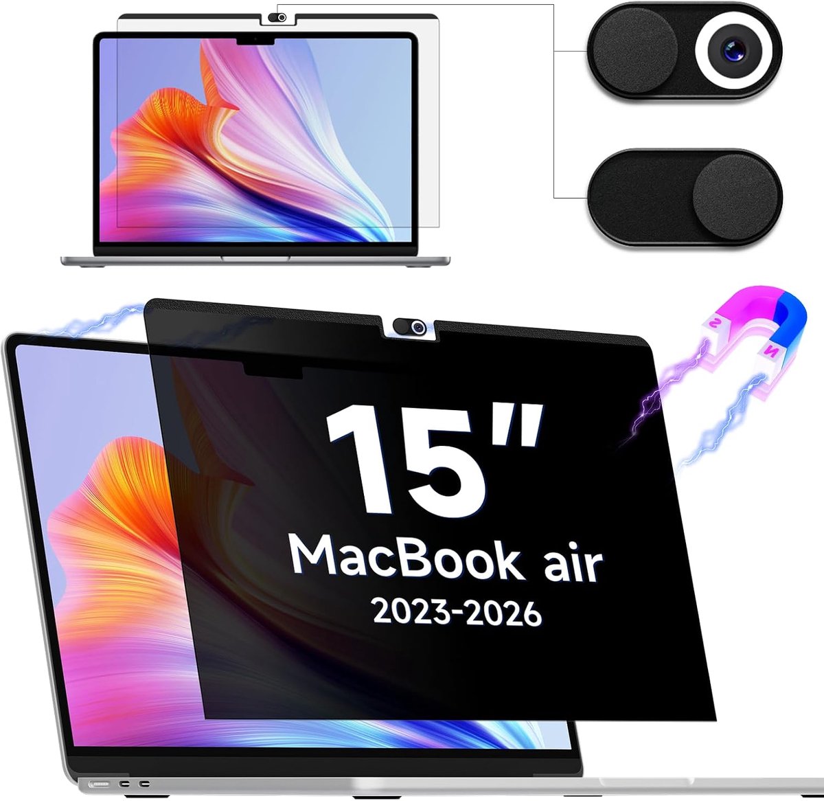 Privacyfilter voor MacBook Air 15,3 inch 2023-M2 A2941, afneembaar, anti-verblinding, blauw licht, Mac, laptop, privacy, privacyfolie, privacyfolie, privacyfilter