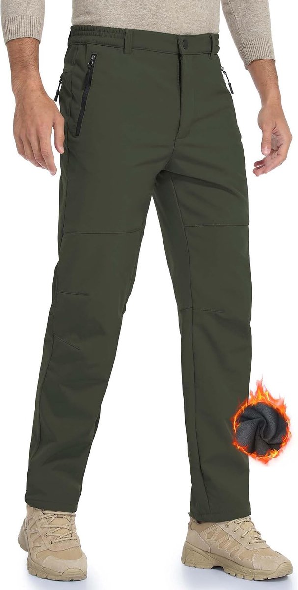 Wandelbroek voor heren, waterdicht, winddicht, outdoorbroek, softshellbroek, outdoorbroek, warm met zakken met ritssluiting