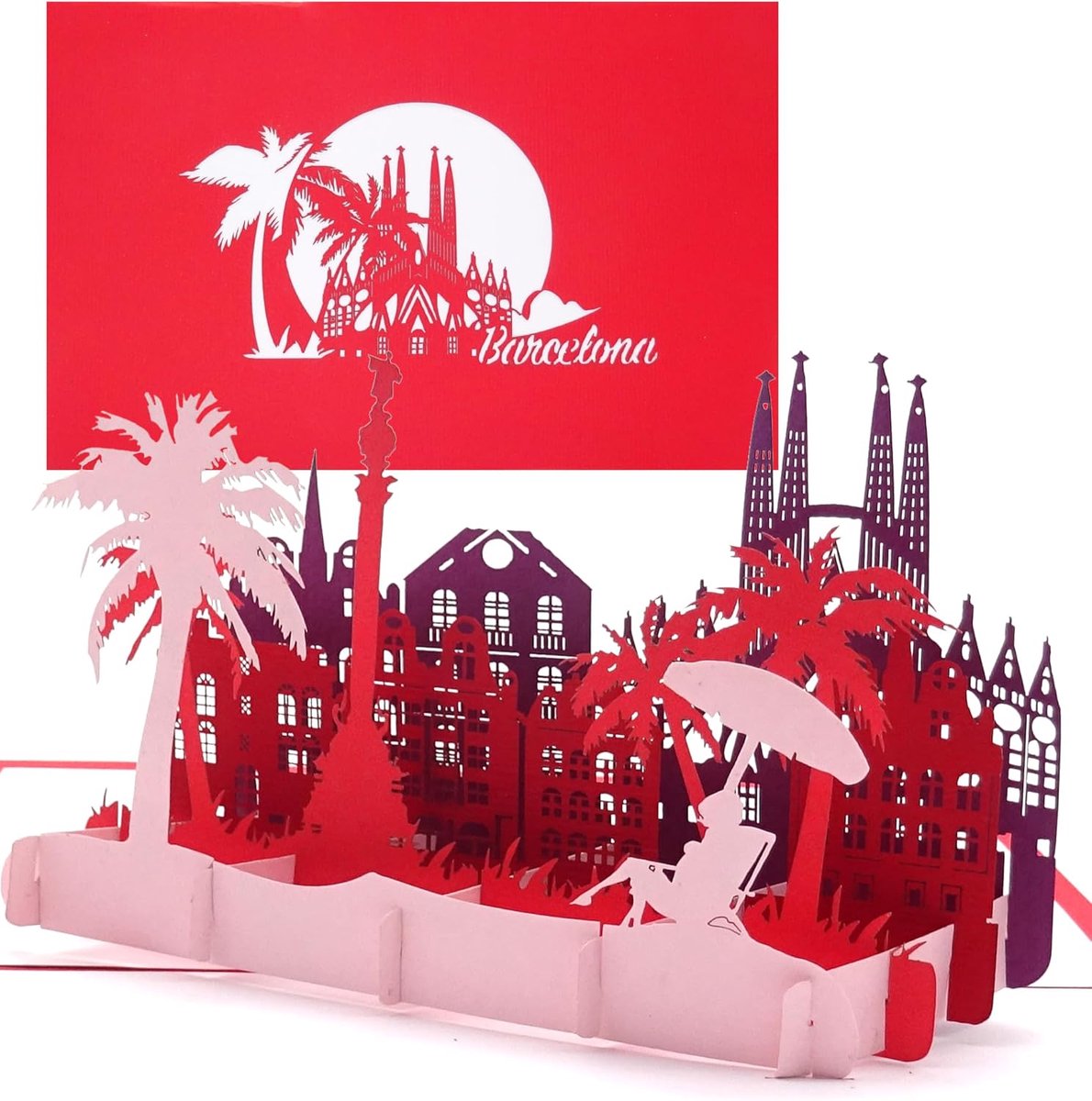 Wenskaart "Barcelona" - 3D pop-up kaart met Skyline & Sagrada Familia - stedenkaart als souvenir, uitnodiging en reisvoucher voor Spanje vakantie & City Trip Barcelona