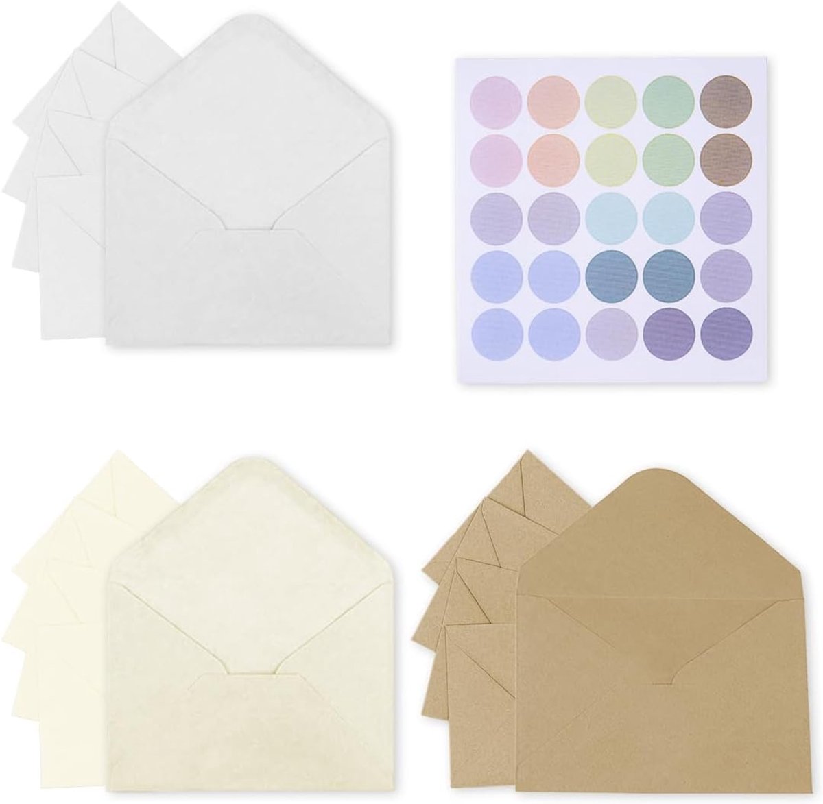15 Mini Enveloppen, 3 Kleuren, met 25 Kleurrijke Stickers, Cadeau Enveloppen voor Bruiloften, Kerst en DIY (100 x 70 mm)