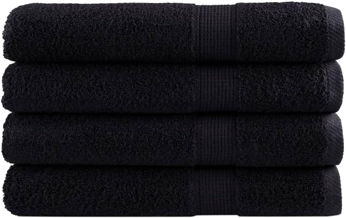 Handdoeken, 4 stuks, zwart, 100 x 200 cm, 600 g/m², absorberende badstof handdoeken van katoen met ophanglus, voor badkamer, strand en wellness