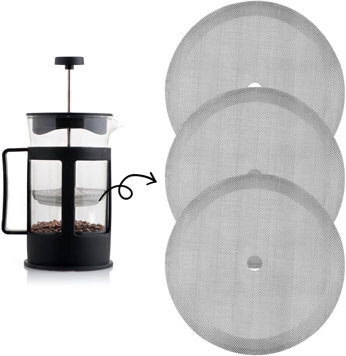 Set van 3 vervangingsfilters voor cafetière - 350 ml - Roestvrij staal - Voor universele koffiemachines van 0,35 l - 2 kopjes