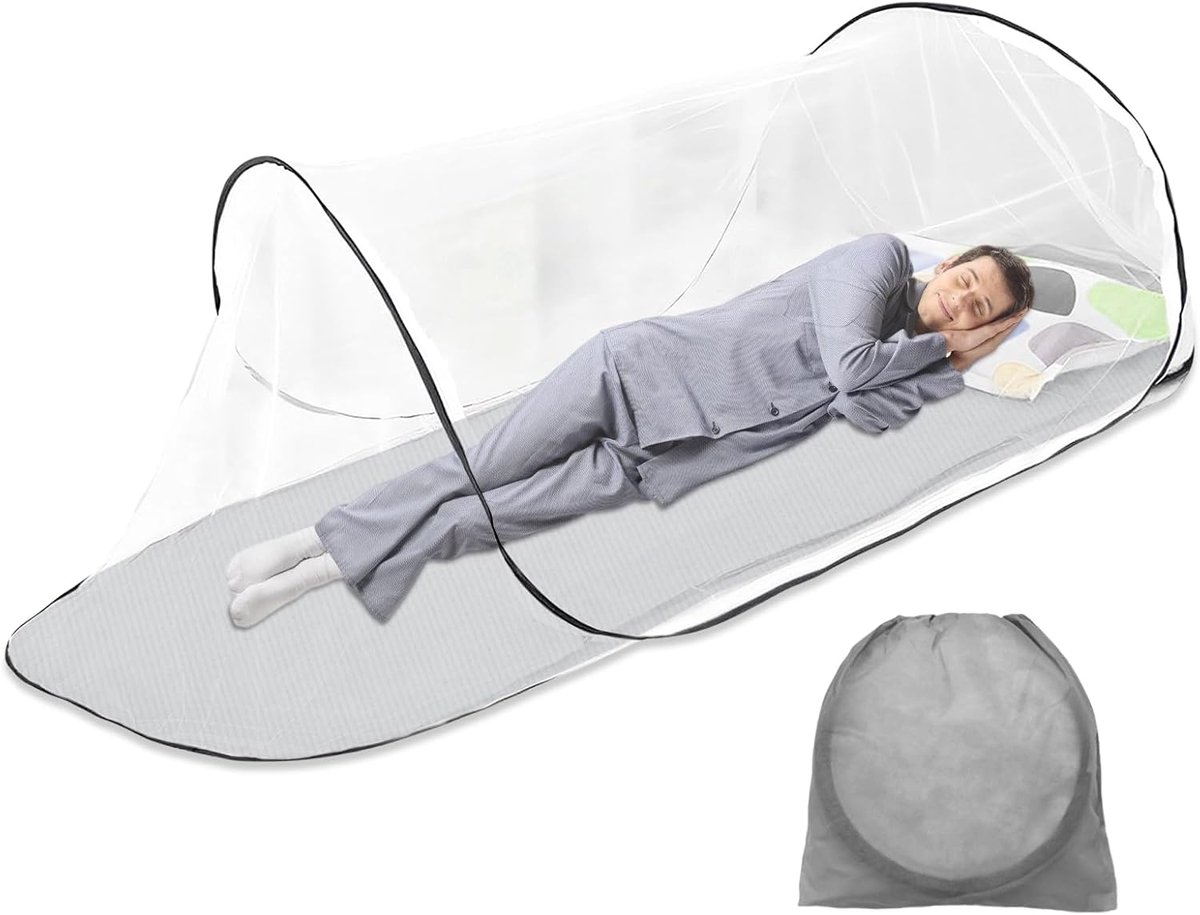 Muggennet, camping klamboe pop-up, draagbaar reisklamboe bed, muggennet, reisnettent, eenpersoonsbed grootte: 200 x 80 x 56 cm, fijnmazig muggennet voor reizen, effectieve muggenbescherming