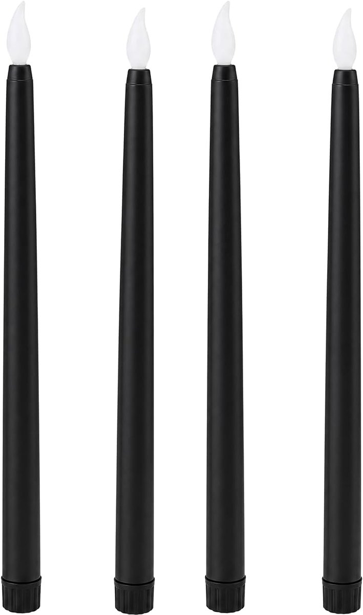 4 Stks 10 Inch Vlamloze Taper Kaarsen Lange LED Kaarsen Licht Batterij Aangedreven Elektrische LED Taper Kaars Warm Licht voor Kerst Vakantie Bruiloft Verjaardag (zwart)