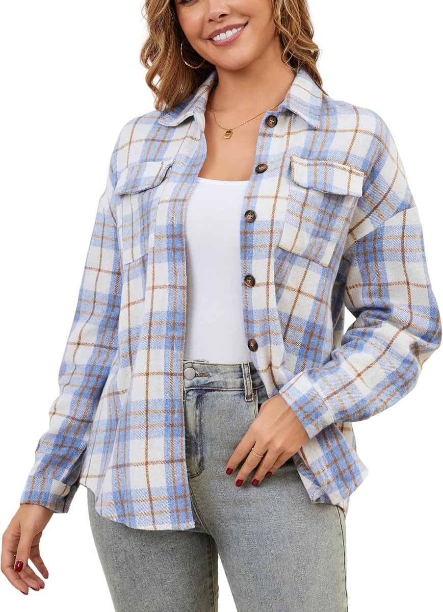 Dames herfst winter katoen polyester mix geruite jas klassieke lange mouwen shirts top