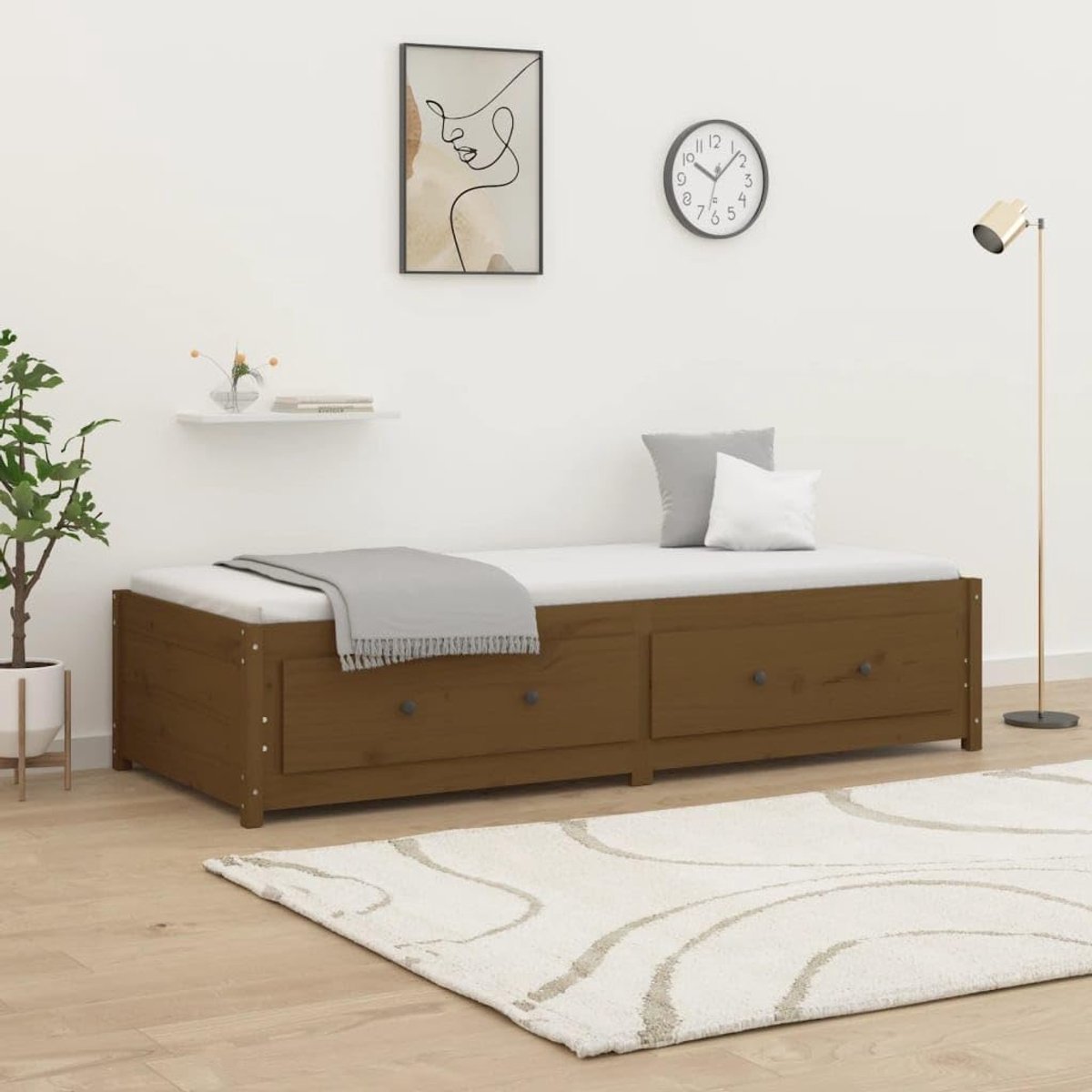 Familiebed, logeerbed, hotelbed, dagbed, honingbruin, 80 x 200 cm, massief grenen voor slaapkamer, logeerkamer