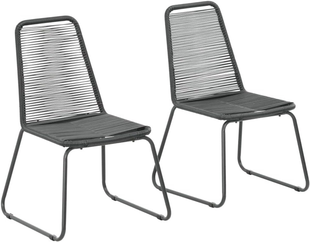 Set van 2 tuinstoelen voor buiten, stapelbaar, voor tuin, terras, binnenplaats, eetkamer, stalen frame, synthetisch rotan, zwart