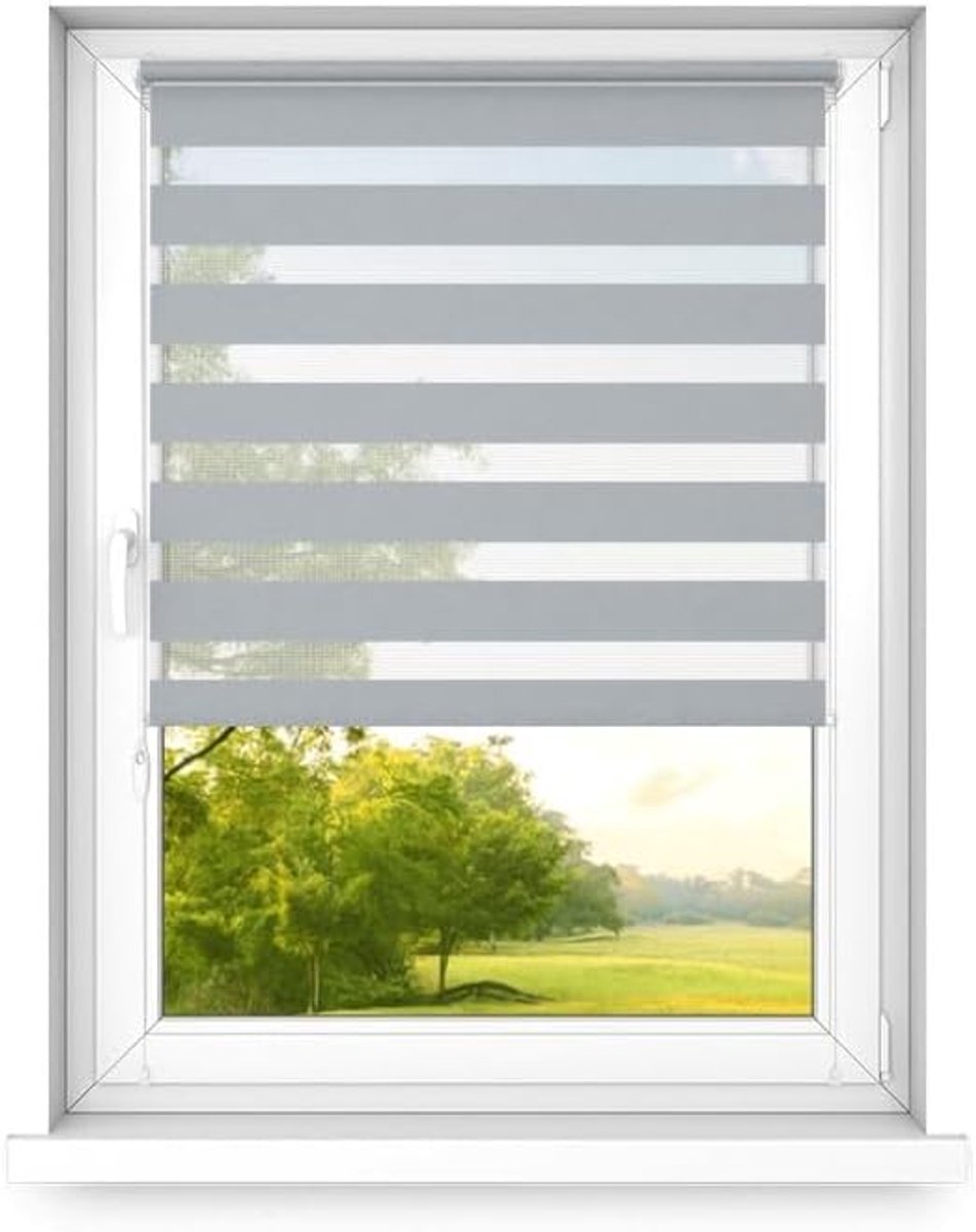 Dag en nacht dubbel rolgordijn mini - raamrolgordijn dag en nacht - rolgordijn zonder boren - zonwering - rolgordijnen voor slaapkamers - 1200x1900mm – Grijs – Rechtszijdig
