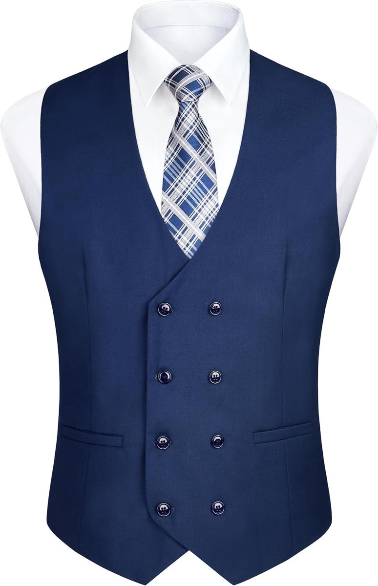 Herenvest met dubbele rij knopen en V-hals, slimfit, kostuumvest, casual formele zakelijke jurk vest