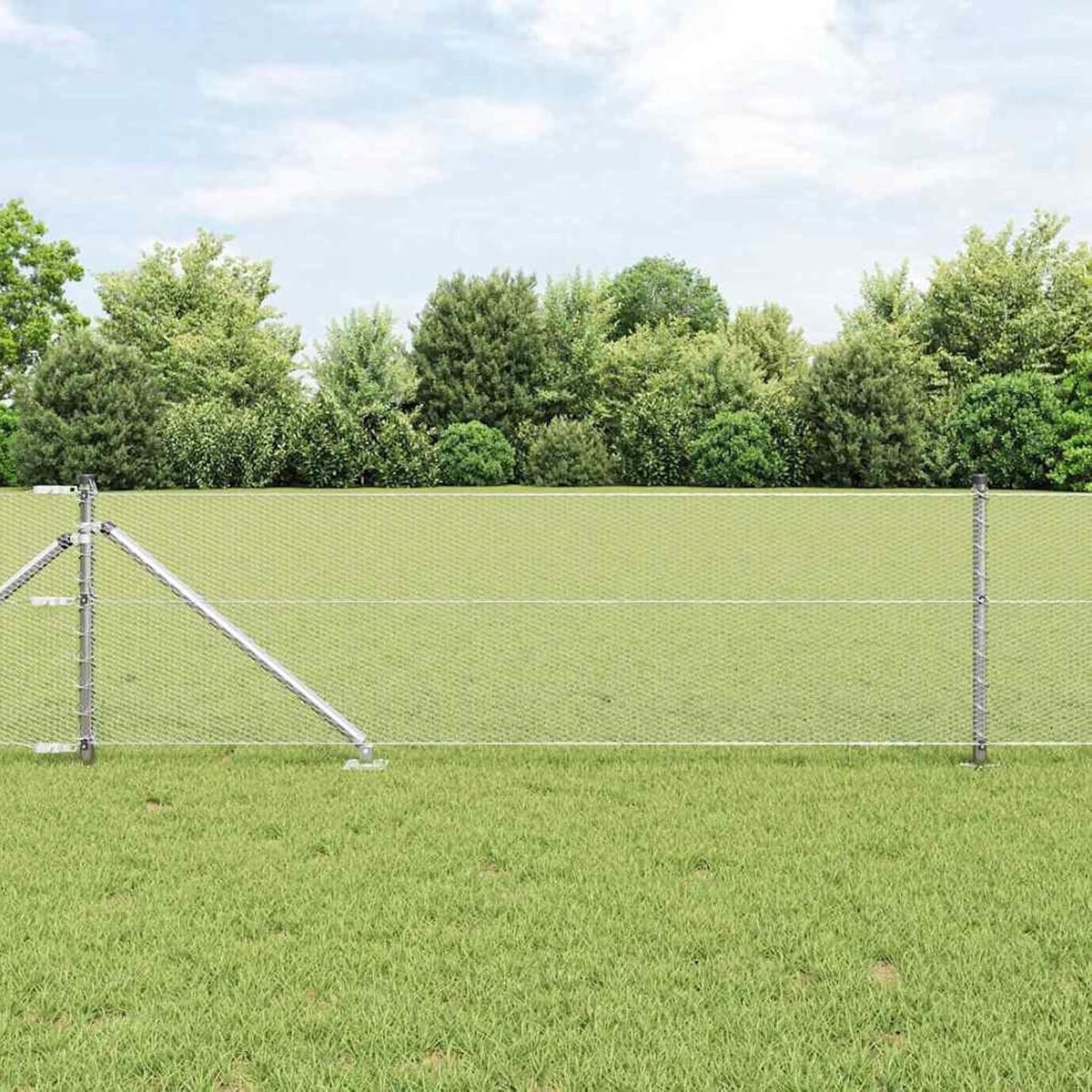 Zeshoekige omheining 0,6 x 10 m, hekpalen met punt, 7 stuks, Ø 32 mm, 80 cm, verzinkt staal, tuinhek, draadomheining voor hekken, groentebedden, kippenren, weideperceel, 3353332