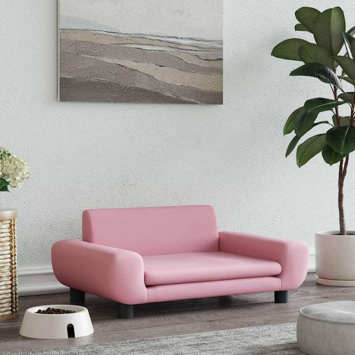 Roze, 70 x 45 x 33 cm, fluwelen bank met robuust grenenhouten frame en zachte bekleding, comfortabele slaapplaats met vier stabiele poten, duurzaam