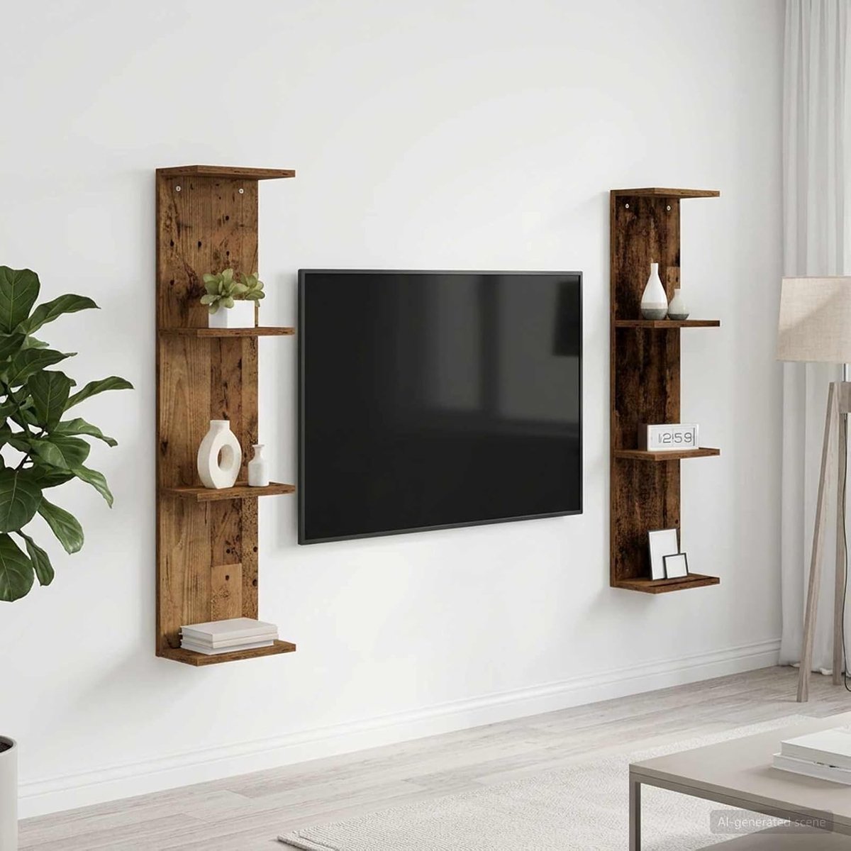 Set van 2 wandplanken, oud houtlook, plank, 25 x 15 x 100 cm, voor woonkamer, slaapkamer, hal, decoratieve opslag