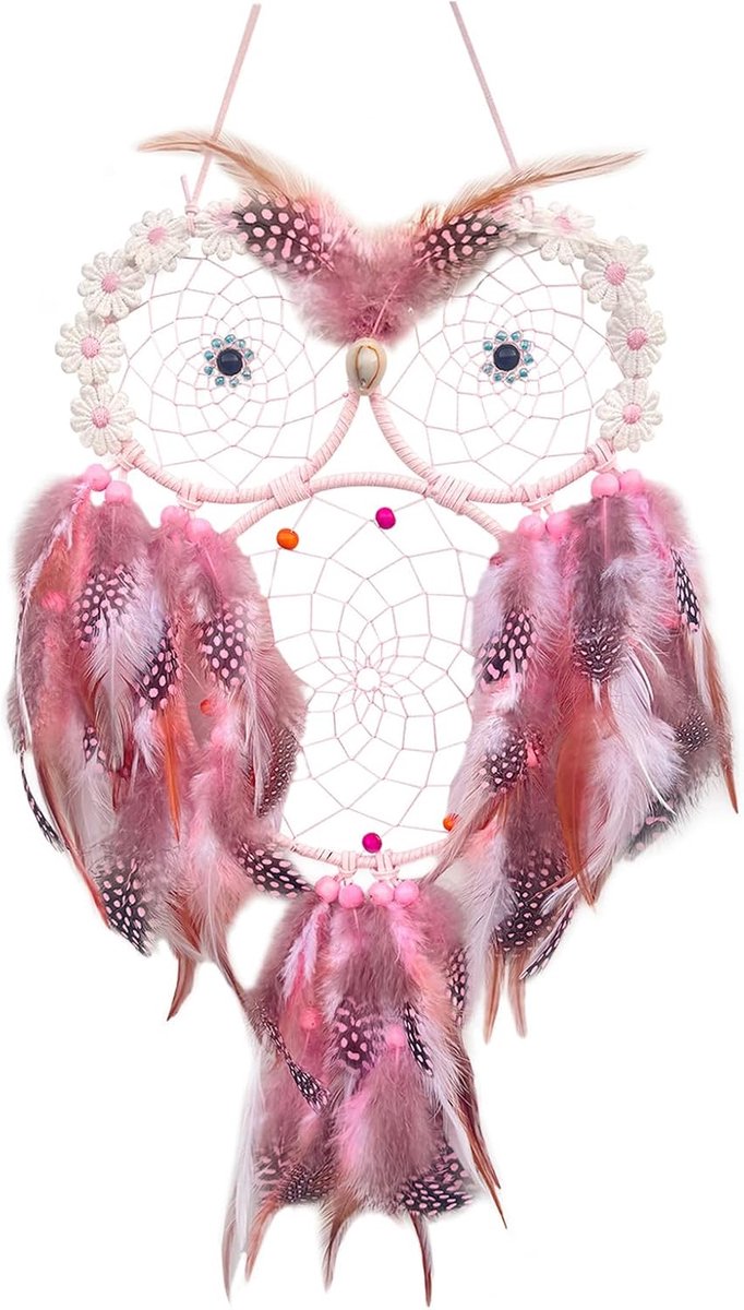 Dromenvanger Muurdecoratie Uil Slaapkamer Decor Handgemaakte Uil Dromenvanger DreamCatchers Muurhangend Ornament voor Slaapkamer, Woondecoratie Bruiloftsfeest (A)