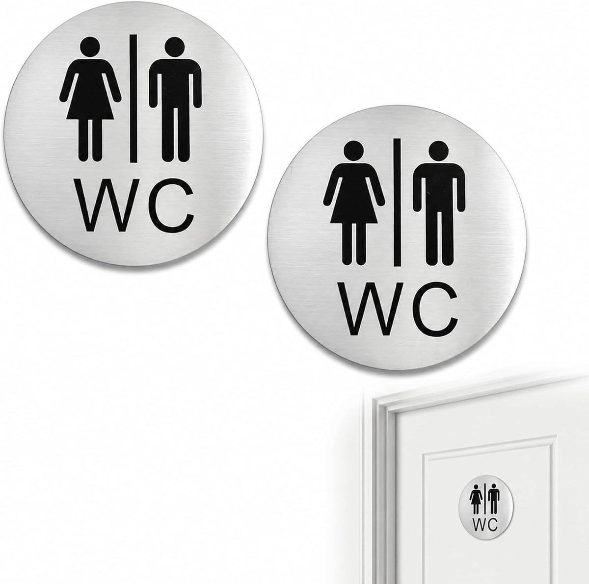 Toiletborden voor heren en dames, 2 stuks, roestvrij staal, zelfklevend, 10