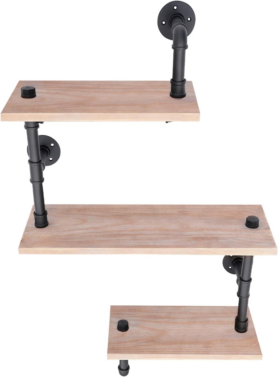 3 lagen zwevend rek, wandrek, industriële buizenrek, metalen opbergplanken, vintage planken, boekenkast voor woonkamer, slaapkamer, keuken