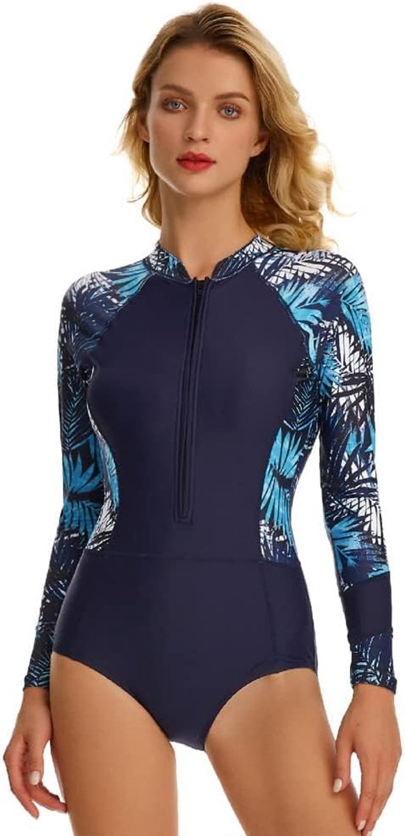 Zwempak voor Vrouwen,Zwemkleding met lange mouwen en rits aan de voorkant