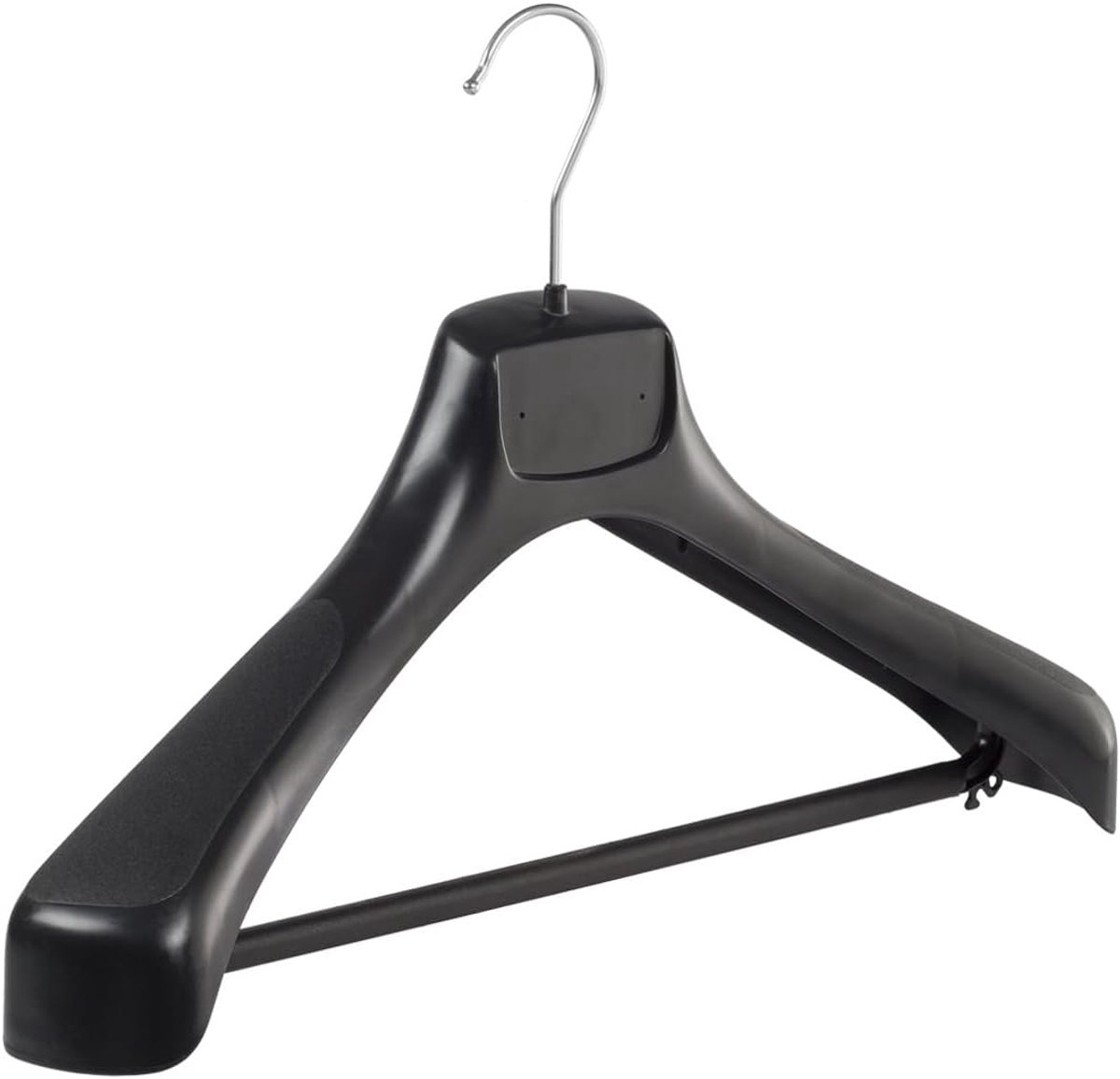 Kleerhanger, Mantelhanger, Kostuumhanger, Jassenhanger, set van 20 Stuks, Kunststof, Zwart, Broeklat, Brede schouders, 360° Draaibare Haak, 43 cm (ETR43/B_00/20)