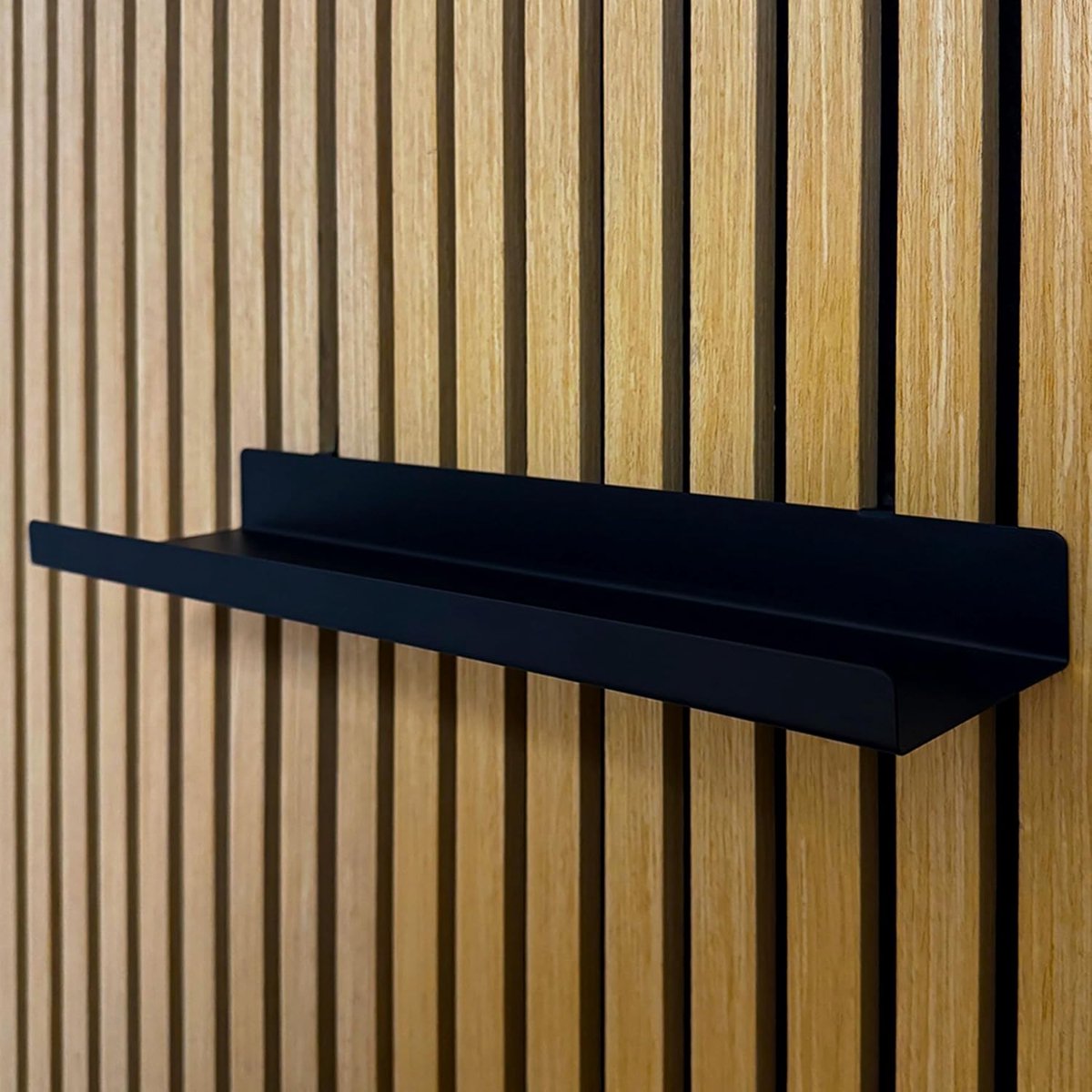 Ophangrek voor uficell-akoestische panelen, 40 cm lang – zwart metalen rek voor lamellenwanden, modern decoratief & opbergrek