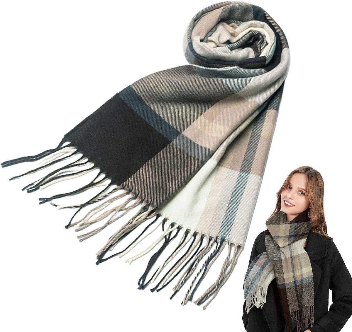 Tartse sjaal, zachte en comfortabele wintersjaal, gestreept, grote sjaal, elegante sjaal, perfect voor de winter, 35 x 190 cm